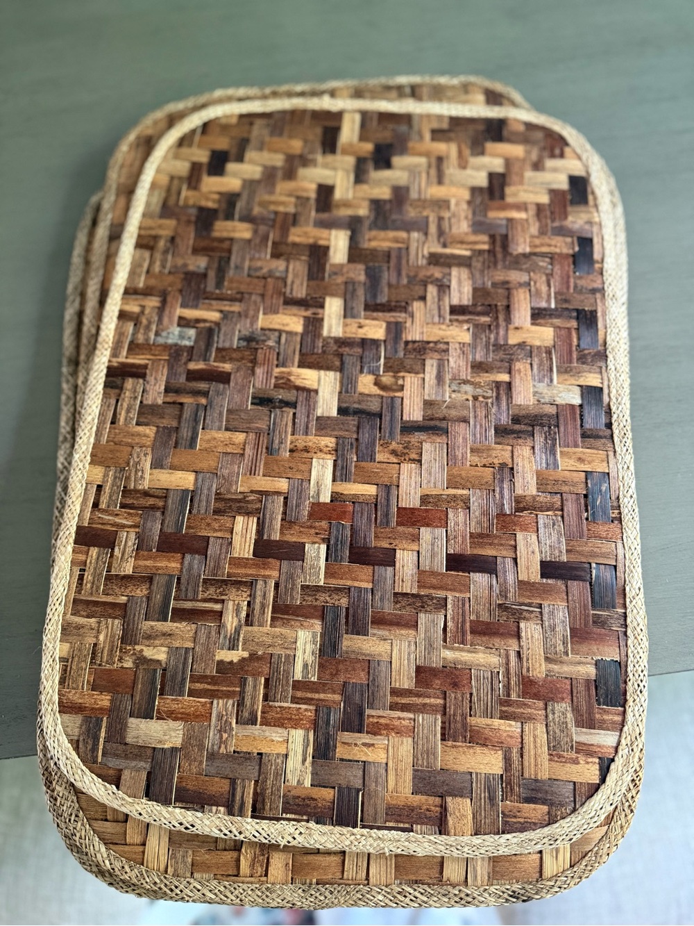 Woven Rattan Patio Dinner Place Mats with Natural Braided Edge Brown Tones